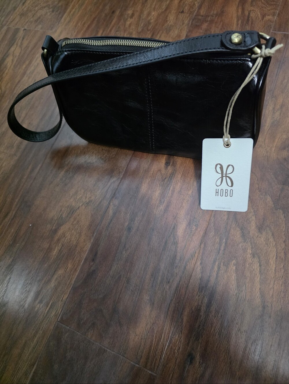 Hobo Autry Small Shoulder Bag Black Polished Leather